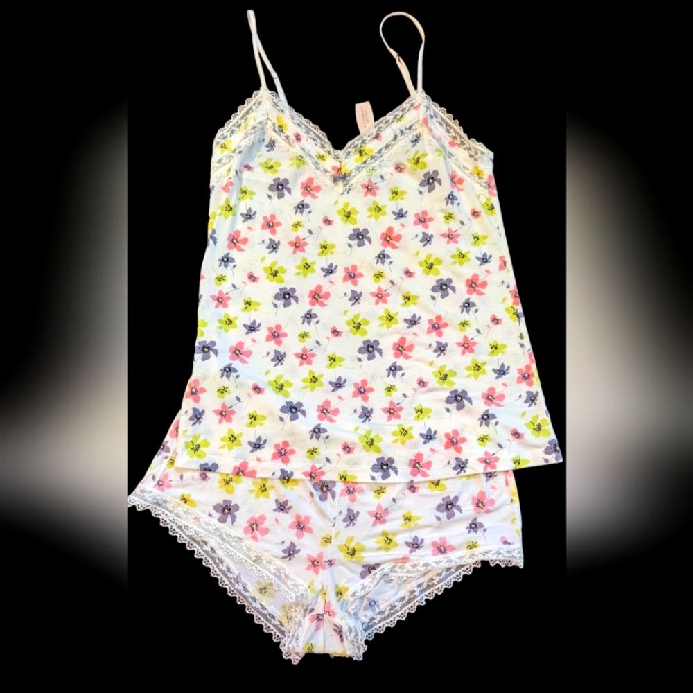 Victoria's Secret Floral Pajama Set - White, Pink, Green, Purple